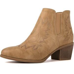 Global Win Womens Size 8 Yellow Brown Faux Leather 2" Block Heel Cowboy Boots